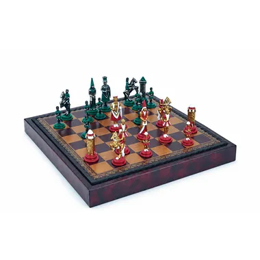 Set "Camelot König Artus III" Kunstlederschachbrett & handbemaltes Metallschachspiel