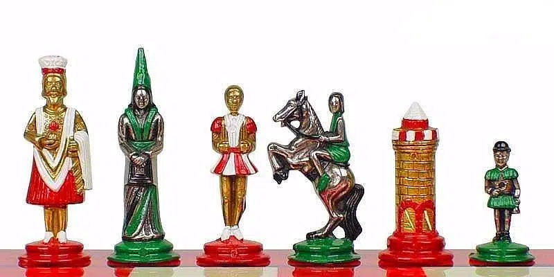 Handbemaltes Metallschachspiel "Camelot und die Legende von König Artus".