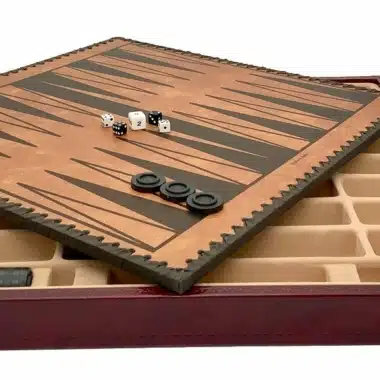 Set Napoleon III Schachbrett aus rotem Kunstleder und handbemaltes Schachspiel aus Metall – Bild 6