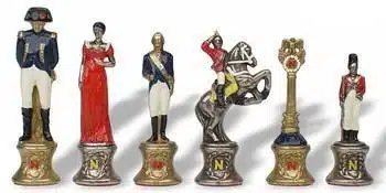 Set Napoleon III Schachbrett aus rotem Kunstleder und handbemaltes Schachspiel aus Metall – Bild 4