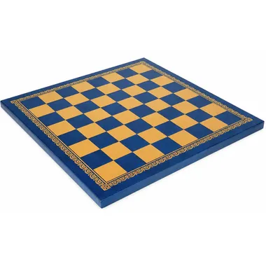 Schachbrett aus blauem Kunstleder mit gravierter goldener Bordüre, Gesamtansicht