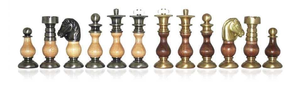 Französisches Set III Schachbrett aus Ulmen- und Heideholz & Schachspiel aus Holz und Messing – Bild 4