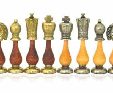 Alternative view of Set Arabischer Stil III Schachbrett aus Gold-Rosenholz und Ahorn & Schachspiel aus Metall und Massivholz