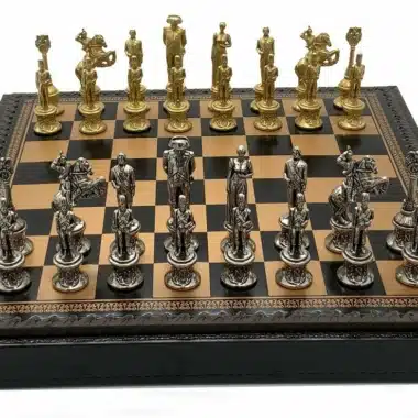 Napoleon-Set Kunstlederschachbrett & Schachspiel aus Massivmetall