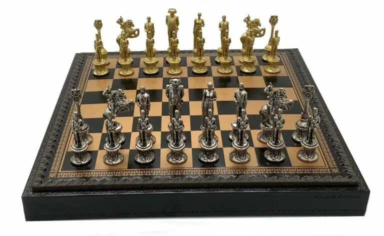 Napoleon-Set Kunstlederschachbrett & Schachspiel aus Massivmetall