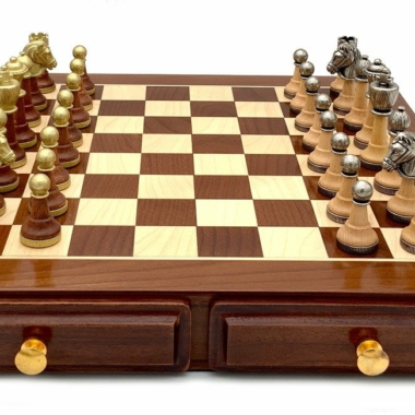 Alternative view of Classic III Schachbrett-Set aus goldenem Rosenholz und Ahorn & Schachspiel aus massivem Holz und Metall