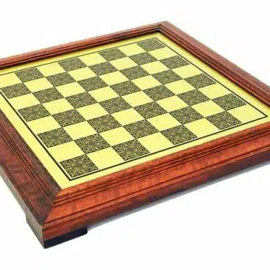 Set "Mignon Flower III" Schachbrett auf Fuß aus Massivholz mit Messing-Effekt und Schachspiel aus Massivmetall
