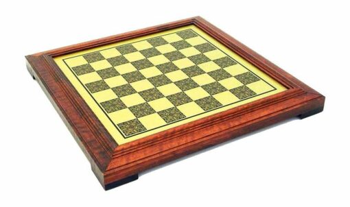 Set "Mignon Flower III" Schachbrett auf Fuß aus Massivholz mit Messing-Effekt und Schachspiel aus Massivmetall