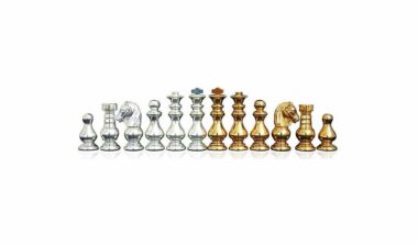 Schachspiel aus massivem Messing mit Gold- und Silberbeschichtung "Francais".