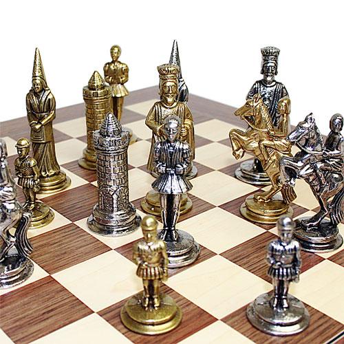 Camelot Set König Artus I Schachbrett aus Rosenholz & Schachspiel aus massivem Metall – Bild 2