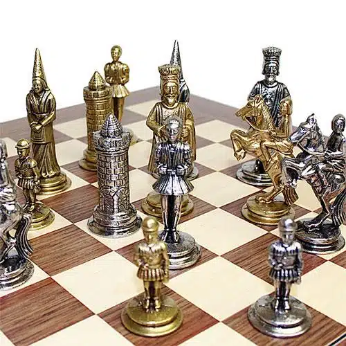 Camelot Set König Artus I Schachbrett aus Rosenholz & Schachspiel aus massivem Metall – Bild 2