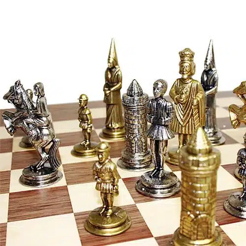 Camelot Set König Artus I Schachbrett aus Rosenholz & Schachspiel aus massivem Metall – Bild 3