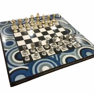 Piccolo-Set Moderne Kunst Schachbrett aus Heidekrautholz und Schachfiguren aus Messing