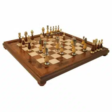 Arabic Style IX Set Schachbrett auf Holzfuß und Schachfiguren Staunton Holz und Metall
