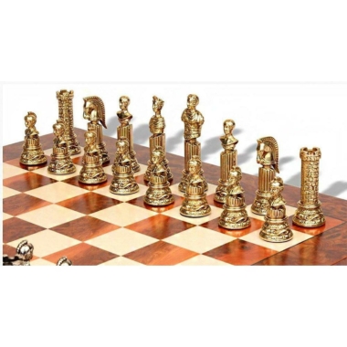 Alternative view of Set Römisches Empire VIII Schachbrett aus Ulmen- und Heideholz und Schachspiel aus Metall