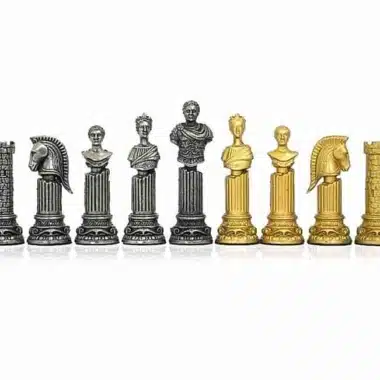 Set Römisches Empire III Griechisches Schachbrett aus massivem Holz & Schachspiel aus massivem Metall – Bild 8