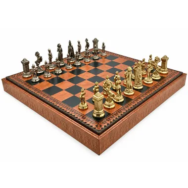 Mary Stuart VII Set, Intarsien-Schachbrett mit goldenen und silbernen Metallfiguren