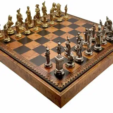 Set Grand Napoleon II Schachbrett mit Aufbewahrung und Metallschachspiel