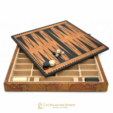 Backgammon-Brett Ancien Monde mit Steinen, Würfeln und Aufbewahrungsfächern