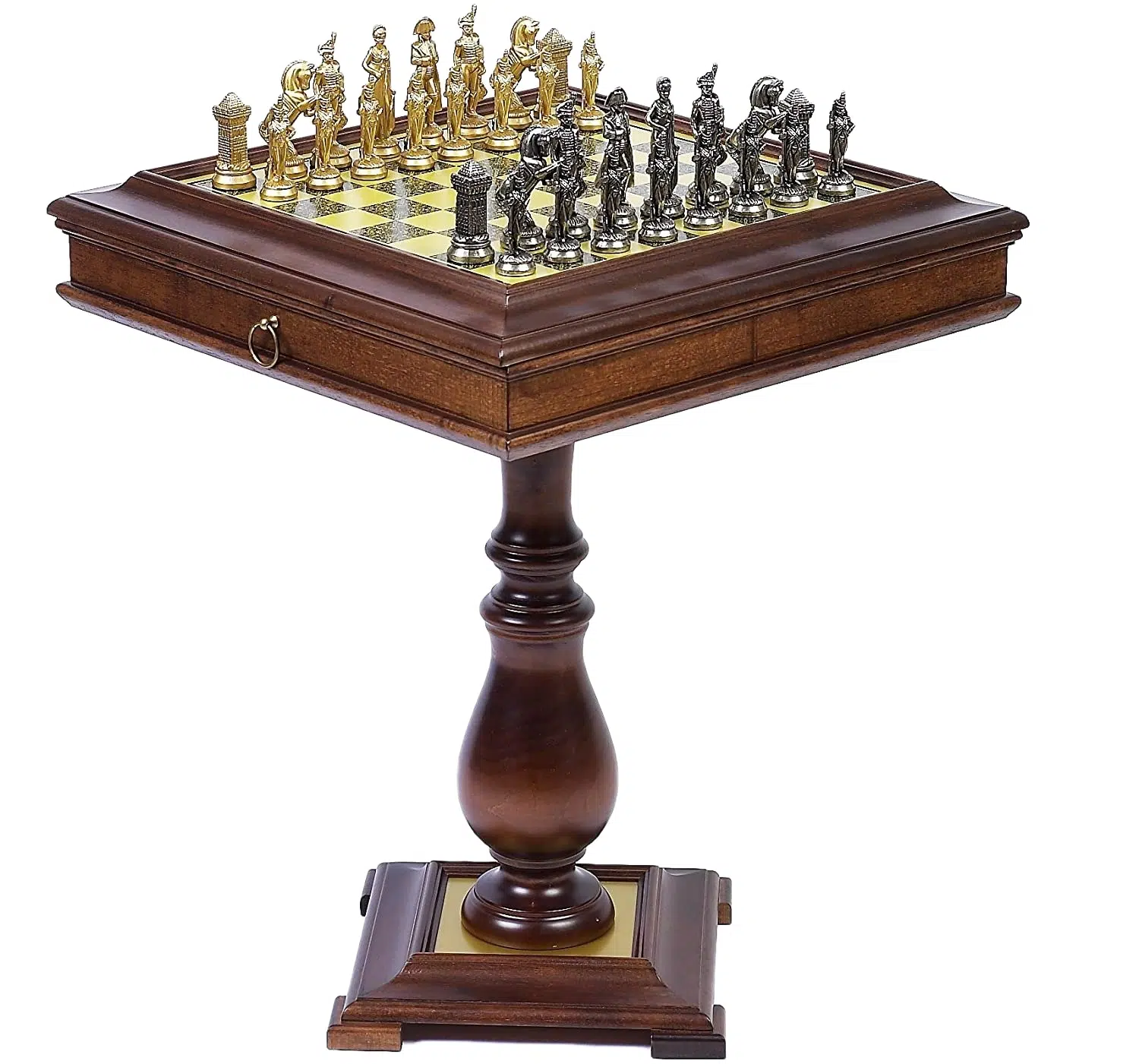 Set Grand Napoleon Table Holzschachbrett und Metallschachspiel