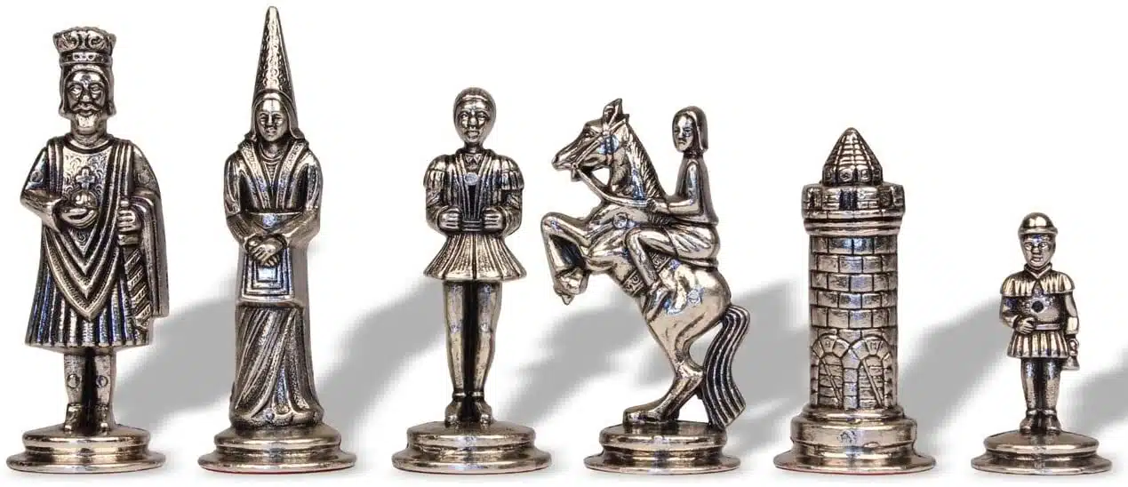 Camelot Set König Artus I Schachbrett aus Rosenholz & Schachspiel aus massivem Metall – Bild 5