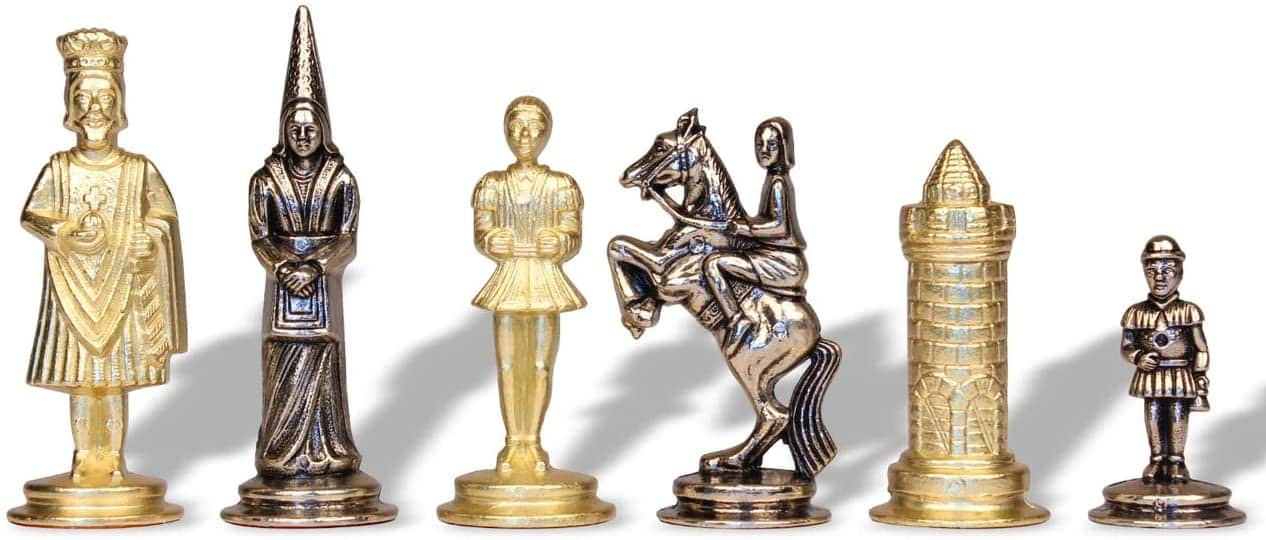 Camelot Set König Artus I Schachbrett aus Rosenholz & Schachspiel aus massivem Metall – Bild 4