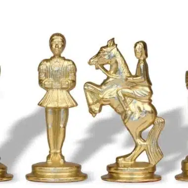 Vergoldete Bauern und Springer des Camelot König Arthur Schachsets, Detailansicht