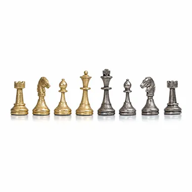Schachspiel Mignon Flower, gold- und silberfarbene Figuren aufgereiht