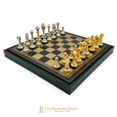 Classic Flower 1 Set, Schachbrett und Figuren gold- und silberfarben, Gesamtansicht
