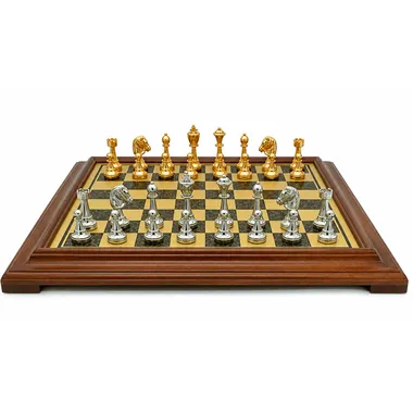 Komplettes Schachset Classic Flower 2 auf Holzschachbrett mit profiliertem Fuß