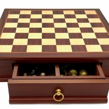 Schachbrett aus Mahagoni und Ahorn mit Aufbewahrungsschublade