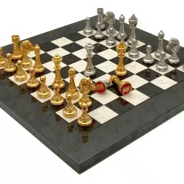 Alternative view of Set Classic Flower 4 Schachbrett aus Ahorn- und Heidekrautholz und Schachspiel aus vergoldetem und versilbertem Metall