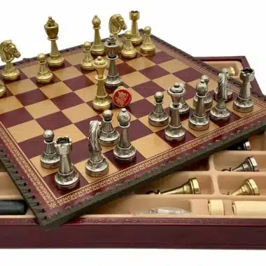 Alternative view of Staunton Mix V Schachbrett Set Rot mit Aufbewahrung und Metallschachspiel