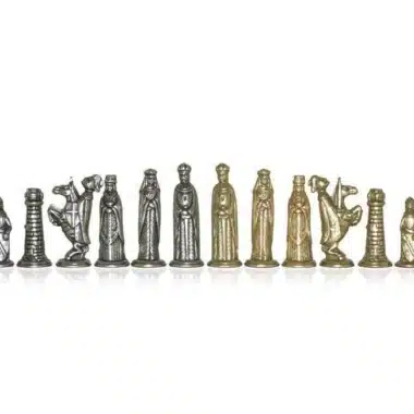 Mittelalterliches V-Set Kunstlederschachbrett & Schachspiel aus Massivmetall – Bild 6