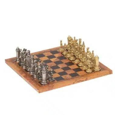 Camelot König Artus VII Kunstlederschachbrett & Schachspiel aus Massivmetall im Set – Bild 4