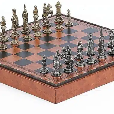 Camelot König Artus XII Schachbrett mit Aufbewahrung und Metallschachspiel Set