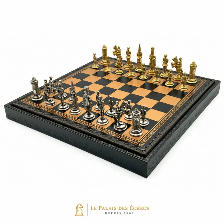 Camelot König Artus XIV Set mit Metallfiguren auf zweifarbigem Schachbrett