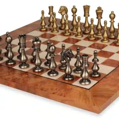 Orientalisches Set IV Schachbrett aus Ulmen- und Heidekrautholz und Schachspiel aus Messing – Bild 5
