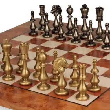 Orientalisches Set IV Schachbrett aus Ulmen- und Heidekrautholz und Schachspiel aus Messing – Bild 6