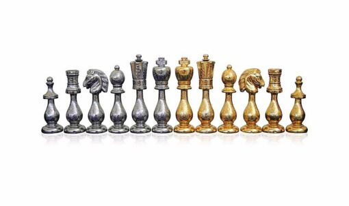 Set "Arabic Style" Schachbrett aus Ahornholz und Schachspiel aus gold- und silberbeschichtetem Metall
