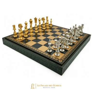 Schachset Arabic Style V mit schwarzem Brett und vergoldeten und versilberten Figuren