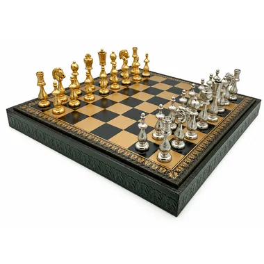 Schachset Arabic Style V mit schwarzem Brett und vergoldeten und versilberten Figuren