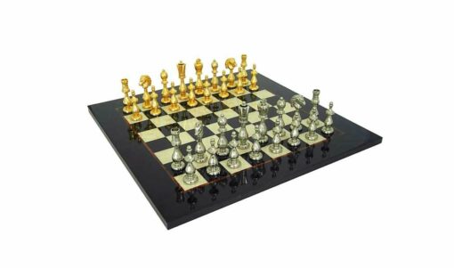 Set "Arabic Style" Schachbrett aus Ahornholz und Schachspiel aus gold- und silberbeschichtetem Metall