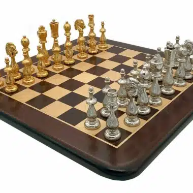 Set Arabic Style VI Schachbrett aus Rosen- und Ahornholz und Schachspiel aus vergoldetem und versilbertem Metall