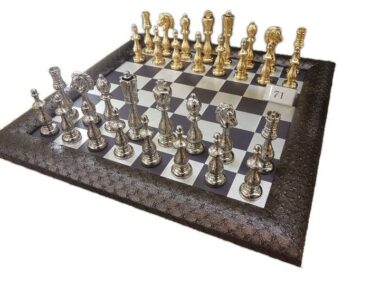 Schachspiel Aluminium Holz Schachfiguren Schachbrett Chrom Büro Dekoration Luxus 