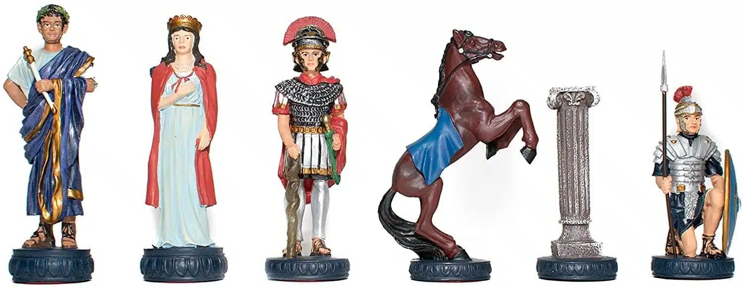 Handbemaltes Schachspiel aus Zinn Römer vs. Ägypter