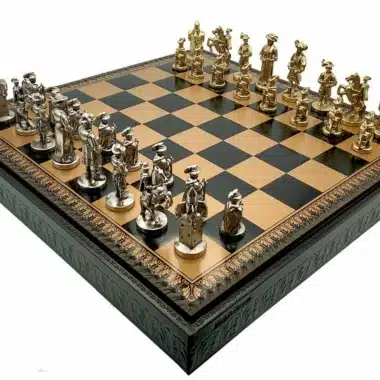 Lanzichenecchi II Schachbrett Set Schwarz mit Aufbewahrung und Metallschachspiel