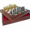 Lanzichenecchi"-Set Schachbrett aus Massivholz mit Aufbewahrungsfach, toskanischem Alabasterbrett & Schachspiel aus Massivmetall