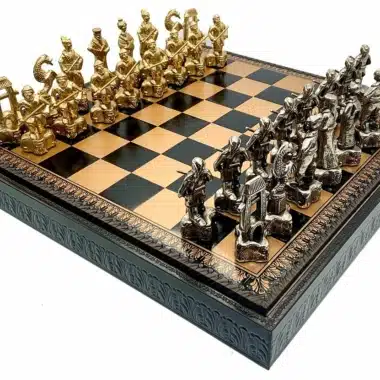 Samurai II Set Schachbrett Aufbewahrungsbox und Schachspiel aus Metall