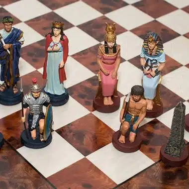 Rom und Ägypten III Schachbrett aus Ulmen- und Heidekrautholz & handbemaltes Schachspiel aus Zinn – Bild 4